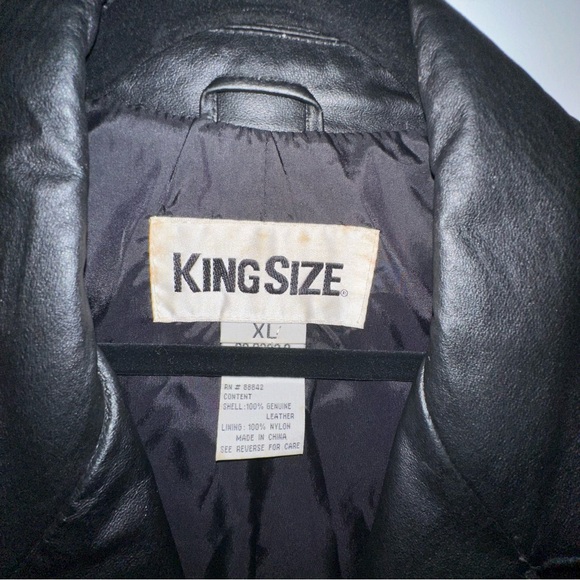 King Size Leather Coat with Button Front- Black - XL - Picture 2 of 7
